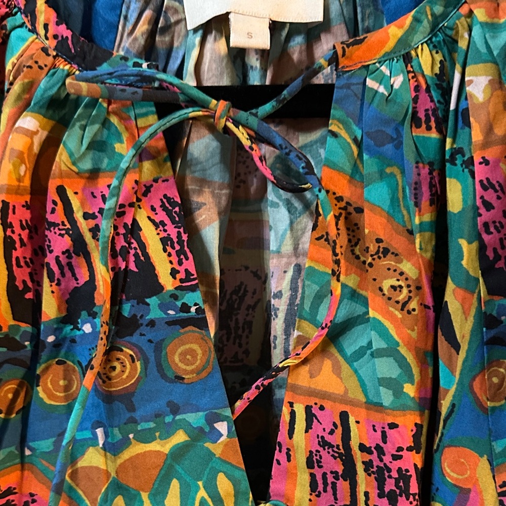 Cleobella Kai 100% Organic Cotton Puff Sleeve Tropical Print Blouse Size Small - Picture 12 of 12